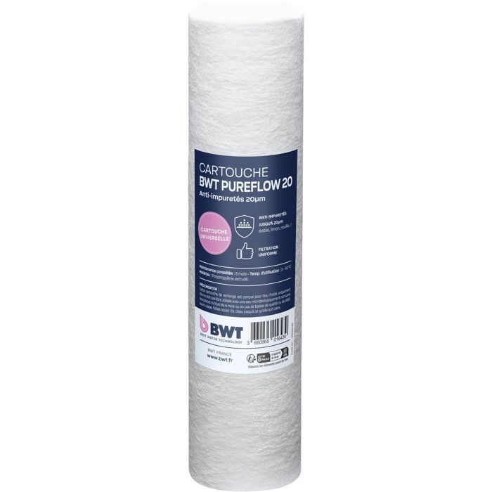 Cartouche filtrante BWT Extrudée 20 µm Retient bouessablerouilleparticules fines Compatible filtres 10