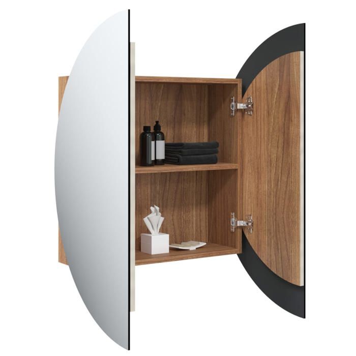 Moderne Cabinet de salle de bain SOLOMOON ARMOIRE WC Avec miroir rond et LED Chêne 54x54x175 cm MM889