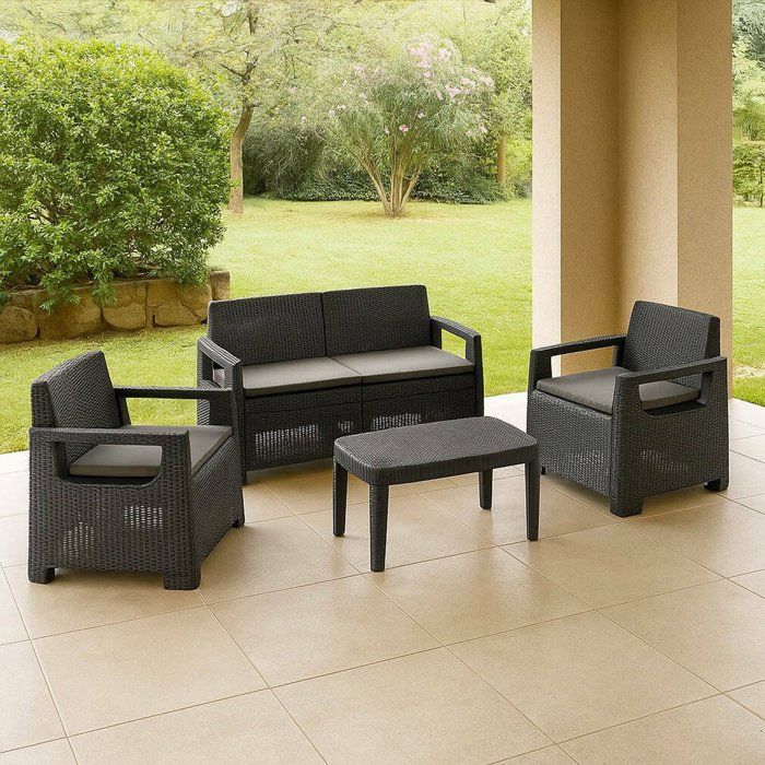 Ensemble de Salon de Jardin Covo Dmora en Plastique Gris Anthracite Ensemble de Salon de Jardin Covo Dmora en Plastique Gris Anthracite