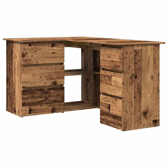 Bureau dangle vieux bois - CLARENCE - 145x100x76 cm - Bois dingénierie - Vieux bois - 2 portes - 4 tiroirs