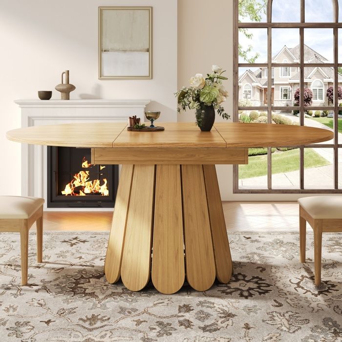 Table de Salle à Manger Extensible en Ovale Table à Rallonges 118-158 cm pour 4 Personnes Cuisine et Salon Couleur du Bois