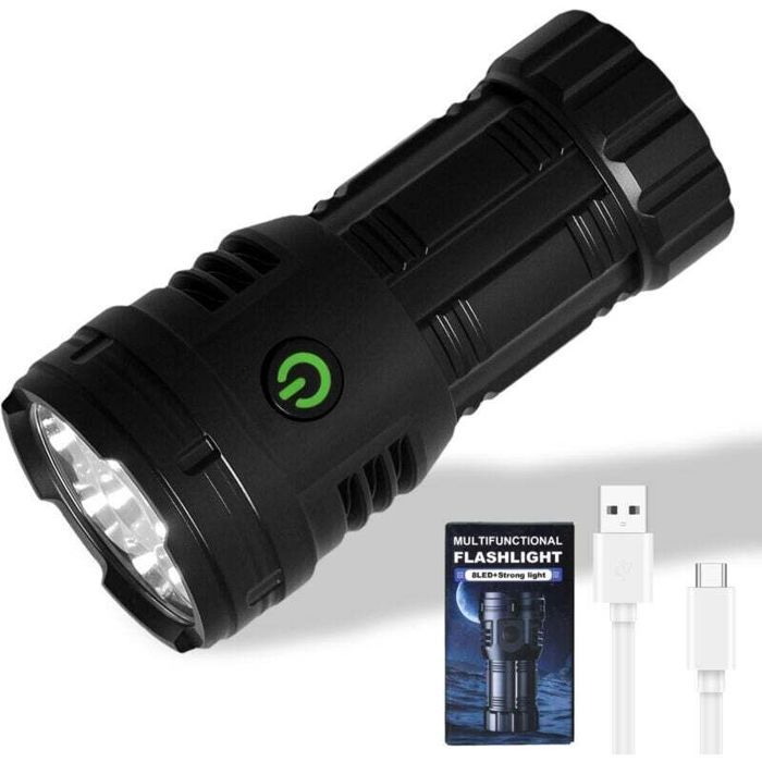 2PCS 8LED Mini Lampe Torche LED Ultra Puissante Lampe de Poche Lampe Torche Tactique Militaire Puissante Rechargeable