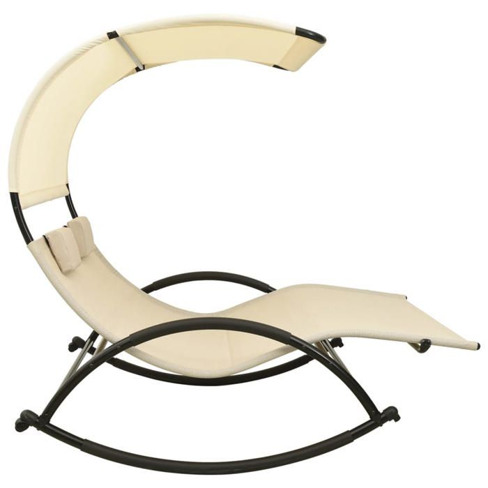 (508391) Crème Bain de soleil/Transat - Chaise longue double avec auvent Textilène Crème kjd18483671237