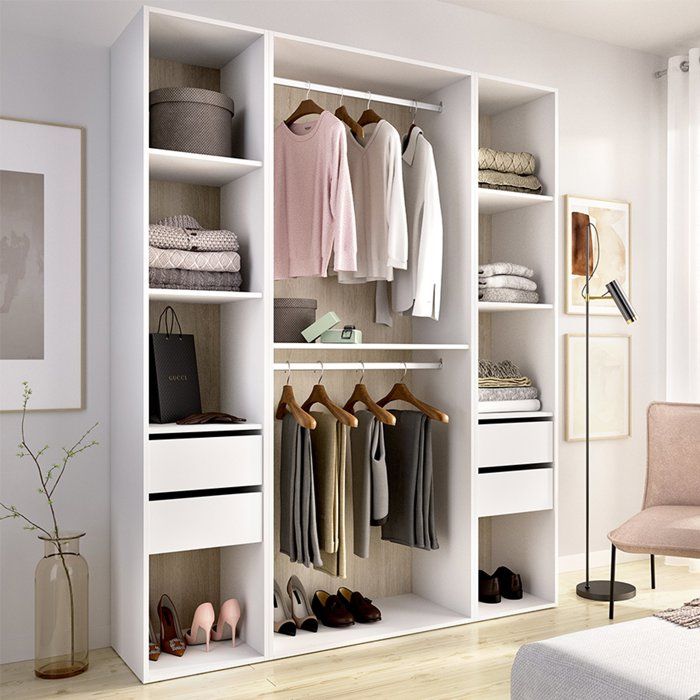 Grand Garde-robe Gardiner Dmora en Bois Noble Blanc 45x205h cm Grand Garde-robe Gardiner Dmora en Bois Noble Blanc 45x205h cm