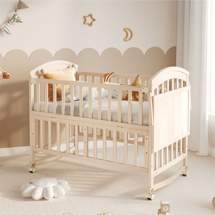 Lit Bébé Évolutif - Lit Cododo avec Table à Langer et Rangement - Extensible jusquà 162 cm - Sans matelas - Naturel