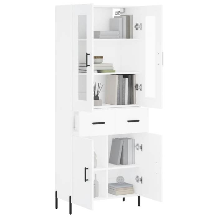 (6138)Meuble rangement - Buffet haut - contemporain - Blanc 69 5x34x180 cm Bois dingénierie poid:58.28 kg