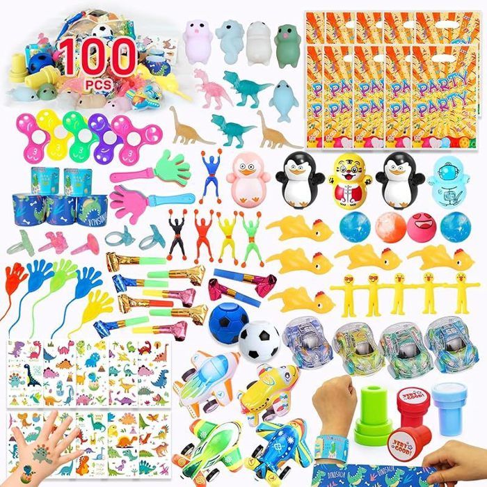 100 PCS Cadeau Anniversaire Enfant Invité Petit Remplissage Piñata (Garçon & Fille) Assortiment Gadgets
