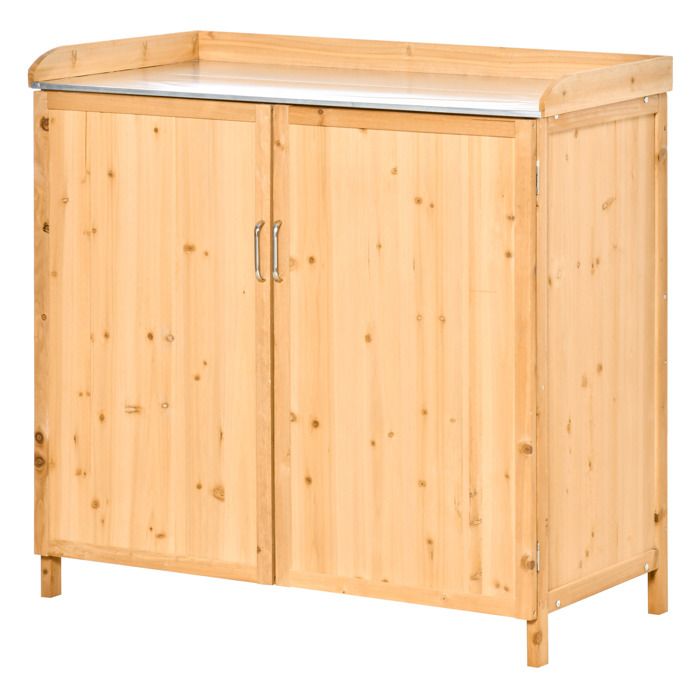 LIA Armoire jardin pied table rempotage 2en1 double porte plateau acier cèdre pré-huilé