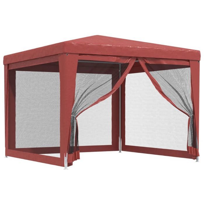 Tonnelle Pliante - Tente Barnum - pour Fête - avec 4 parois latérales - en maille - Rouge 3x3m PEHD 300x300x246 cm L577