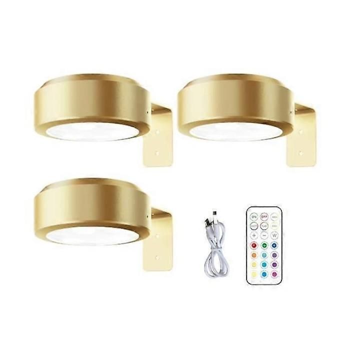 Lampe tableau murale LED RGB sans fil avec télécommande dimmable batterie 1500 mAh lot de 3 doré