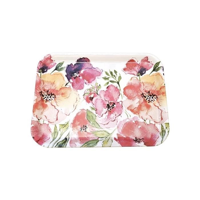 Plateau de service floral en mélamine 43x32 cm motif coquelicot et pivoine plateau repas rectangulaire
