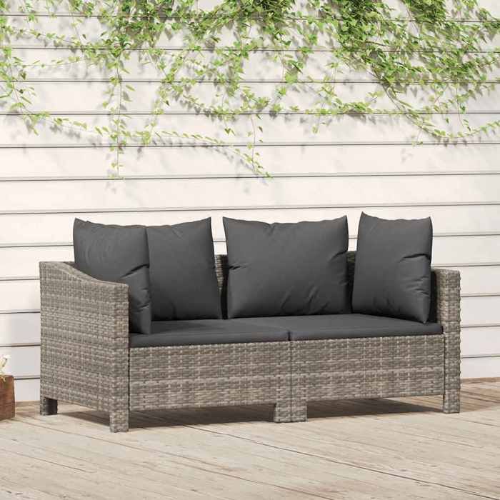 VIDAXL Salon de jardin 2 pièces - 1 SET - avec coussins - en polyrotin gris 126x63x55.5 cm M11536