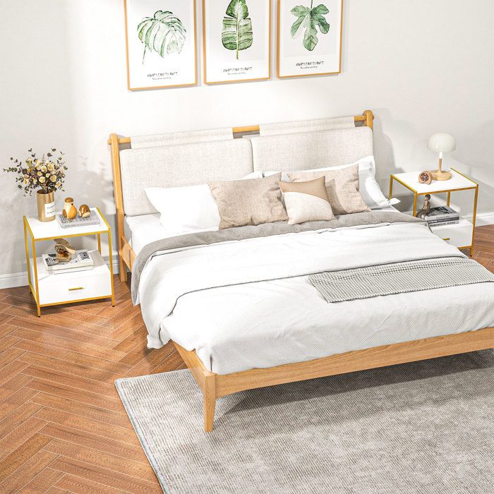 Lot de 2 tables de chevet modernes 50 x 40 x 55 cm blanc et or avec tiroir et étagère ouverte