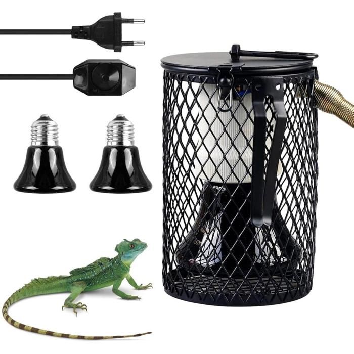Lampe chauffante pour reptiles avec cage de protection 2 lampes chauffantes céramiques E27 lampe chauffante pour terrariu