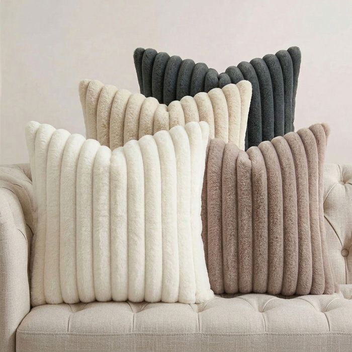 Housses de Coussin 45×45cm 4 Pièces Coussin Doux Blanc en Velours Doux Coussin Doux Canapé avec Fermeture Éclair Cachée Style I