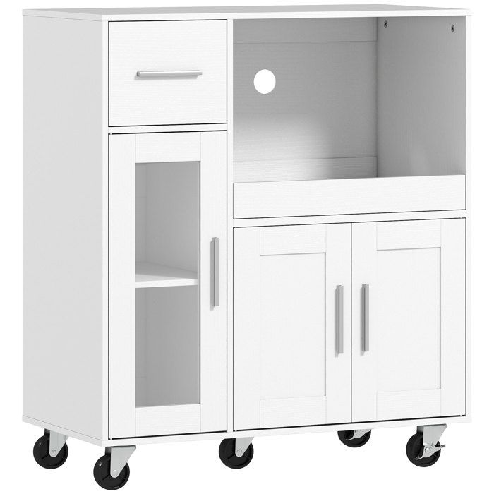 YWJ Armoire de cuisine sur roulettes commode de cuisine mobile avec étagères tiroirs étagère réglable trou pour câbles blanc