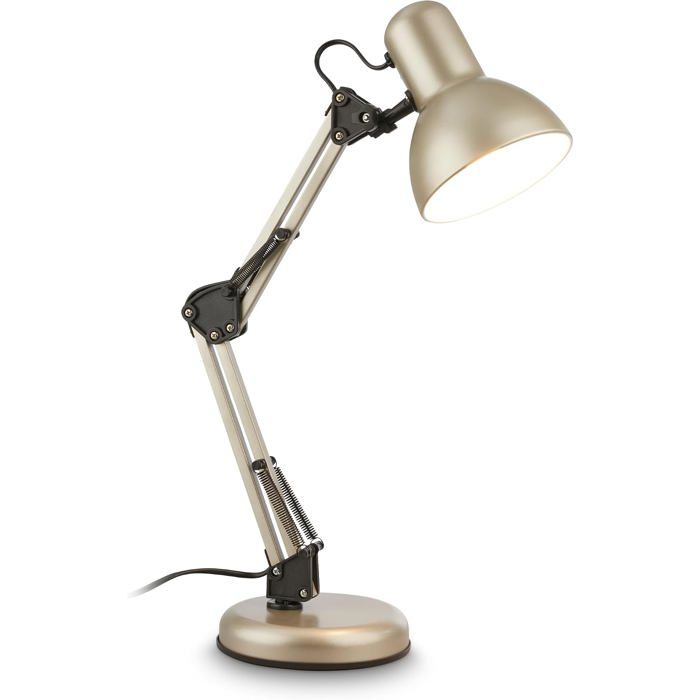 Lampe De Bureau Orientable E14 Max. 25W Satin Métallisé 54 6 cm Interrupteur Filaire Avec Prise Lampe De Table Lampe De Lecture