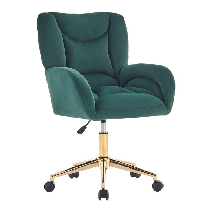 Chaise de bureau pivotante réglable en hauteur en velours vert avec pieds dorés Chaise de bureau pivotante réglable en hauteur en velours vert avec pieds dorés