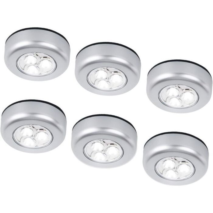 Lot de 6 veilleuses LED sans fil à piles à coller sur placards armoires comptoirs ou buanderies - Touche tactile sans fil