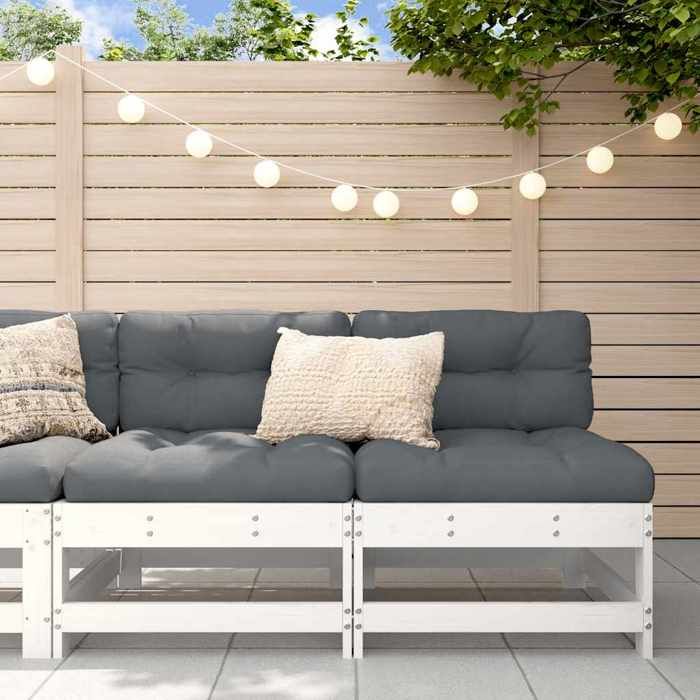 Blanc Canapés centraux avec coussins 2 pcs blanc bois de pin massif - Siège de balcon LV67282