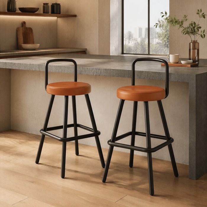Lot de 2 tabourets de bar marron 37 x 37 x 90 5 cm dossier ergonomique PU déperlant repose-pieds métal