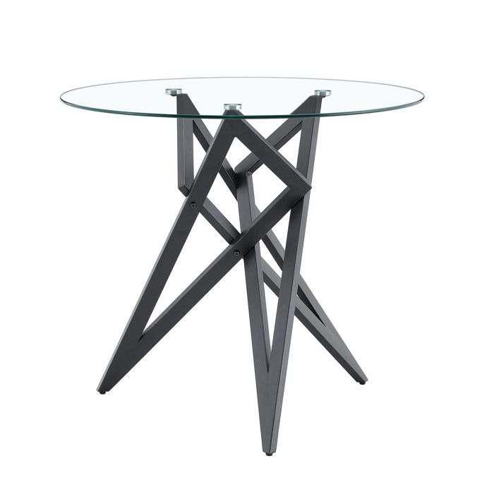 Table basse ronde en verre trempé 85 cm plateau transparent piètement géométrique noir pour salon moderne JOINERY