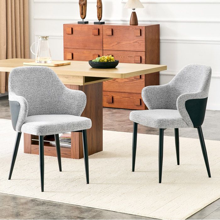 Chaises de salle à manger grises lot de 2 56 5 x 57 5 x 83 cm accoudoirs pieds en métal montage facile