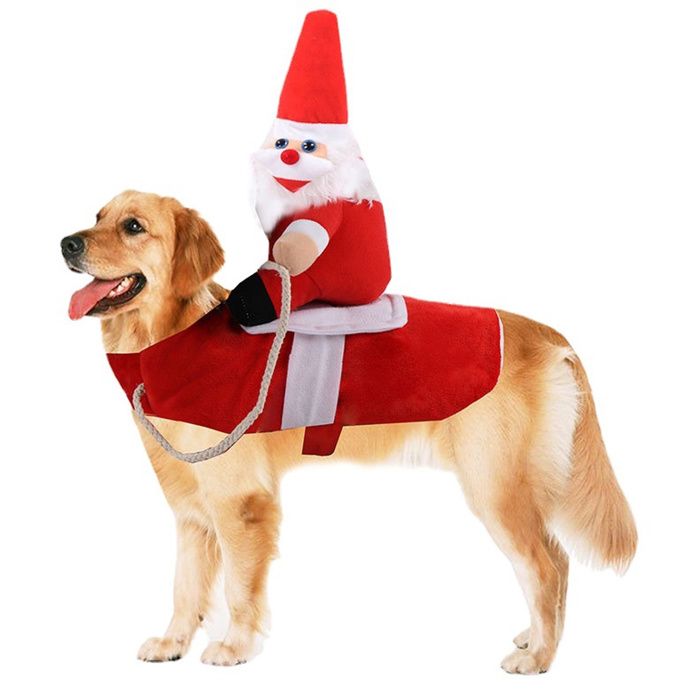 Costume de Noël chien chat - Vantory - déguisement Père‑Noël à cheval tenue festive pour animal domestique taille M pour petit chien