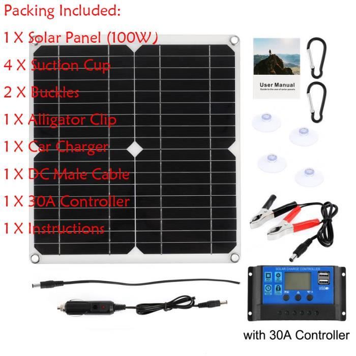 Kit de Panneau Solaire pour PWM 10W 12V/18V Kit de Panneau Solaire avec Contrôleur Clip Crocodile IP65 Kit de Remplacement de Panneau Solaire Étanche