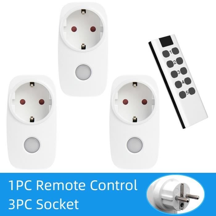 Pack De 3 Prises Télécommandées HBN – Interrupteur Sans Fil, 125V 15A, IP44, Noir