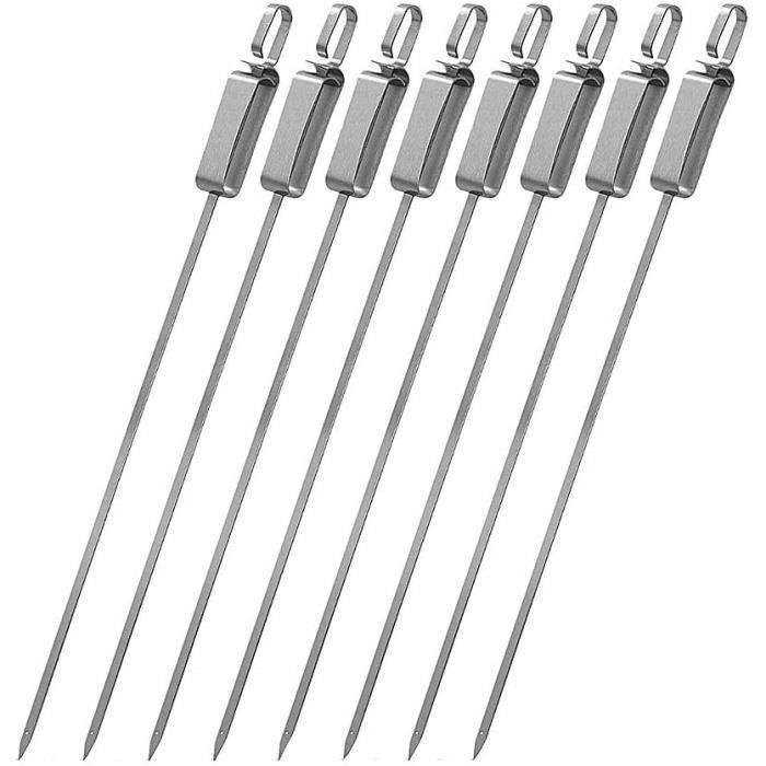 20 Brochettes Barbecue Inoxydables Réutilisables - Plat Large - Avec Pinceau Pour Sauces