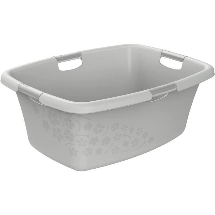 Panier à Linge Rotho Flowers 25L - Plastique Sans BPA - Design Fleuri - Poignées Intégrées