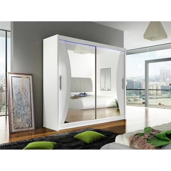 Armoire - Armoire Atlanta 124 84198 - Mobilier1.fr - Blanc - White - Glissement - LED 180x215x57cm