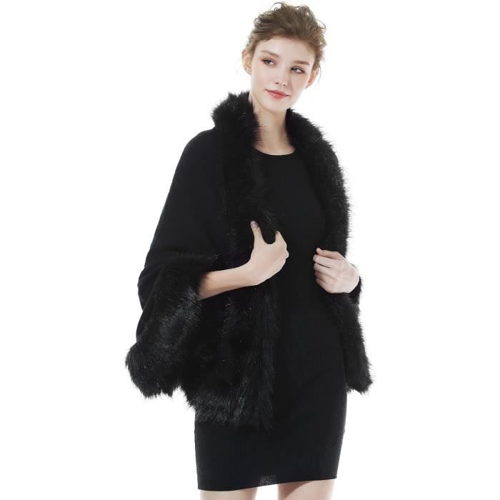 Châle Tricoté Étole En Fausse Fourrure Cape Poncho Chaud De Femme Mariage Hiver Sur Robe De