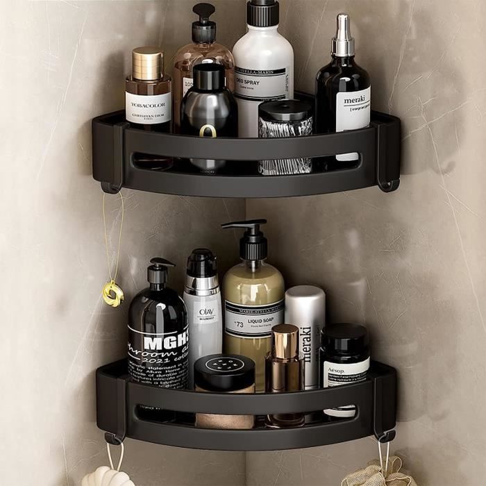 WILLKOMMEN Etagere Rangement Salle De Bain 2 Niveaux - Sans Percage, Noir - Organisateur Cosmétiques Et Cuisine