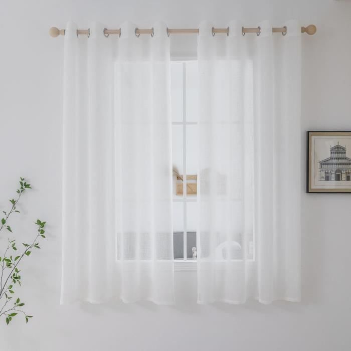 Rideau En Voile Transparent Avec œillets - 300x250 Cm - Style Lin - Pour Salon Et Chambre - Blanc Classique