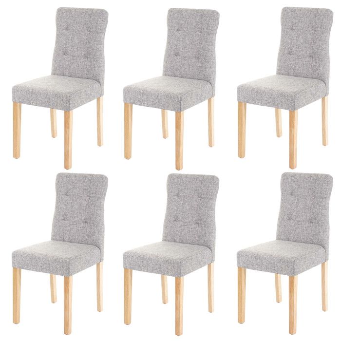 6x chaise de salle à manger HWC-E58 fauteuil - tissu gris pieds clairs