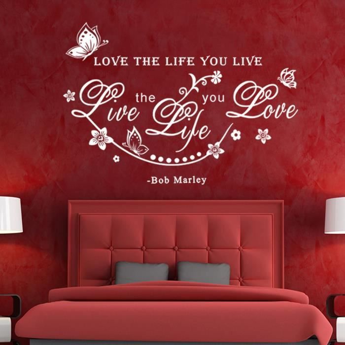 Bob Marley Quote Love The Life You Live Art Autocollants Stickers Autocollants Decapotable Color White Size 30cm By 75cm Cdiscount Maison