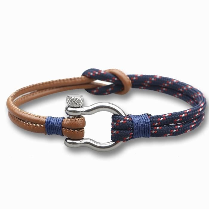 Bracelet en corde torsadée durable pour homme avec manille