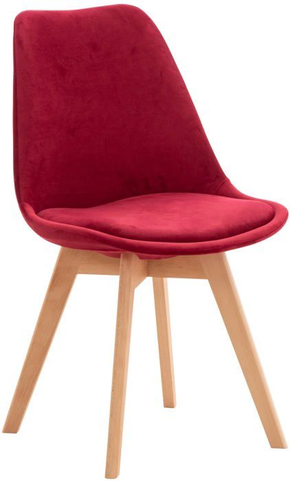 chaise de salle à manger design scandinave en tissu velours rouge pieds bois clair