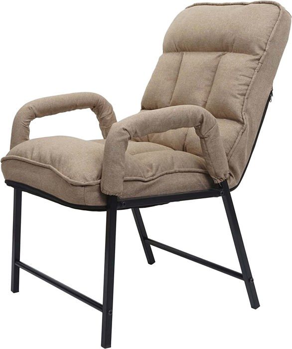 chaise fauteuil lounge rembourree dossier inclinable 160 kg metal reglable en tissu/textile marron clair fal04049