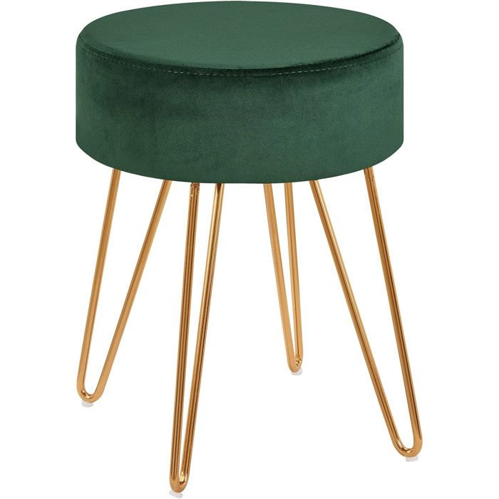Tabouret en tissu velours vert pieds en metal dore 35x35x45 cm TABO09076 Tabouret en tissu velours vert pieds en metal dore 35x35x45 cm TABO09076