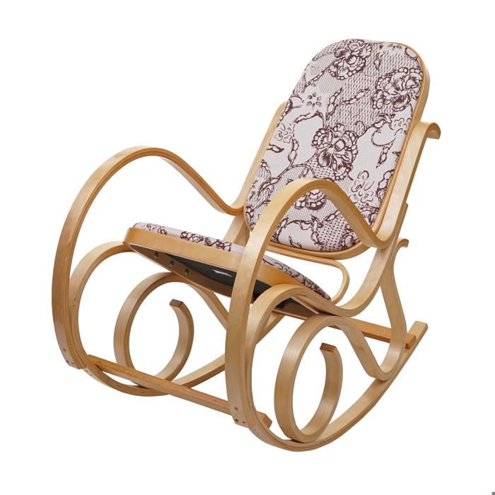 Fauteuil a bascule rocking chair en bois clair et tissu fleur marron FAB04023 Fauteuil a bascule rocking chair en bois clair et tissu fleur marron FAB04023