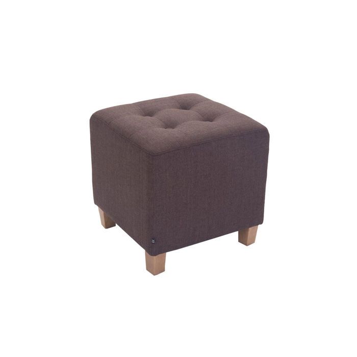 Tabouret bas repose pieds pouf capitonne en tissu marron pieds en bois 45x46 cm 10_0000062