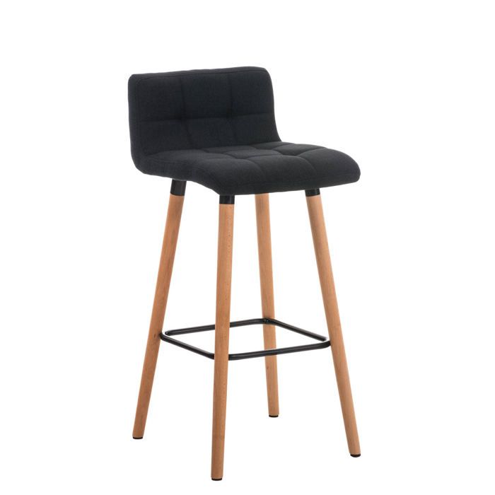 Tabouret de bar en tissu noir coutures decoratives pieds en bois avec repose pieds 10_0000049 Tabouret de bar en tissu noir coutures decoratives pieds en bois avec repose pieds 10_0000049