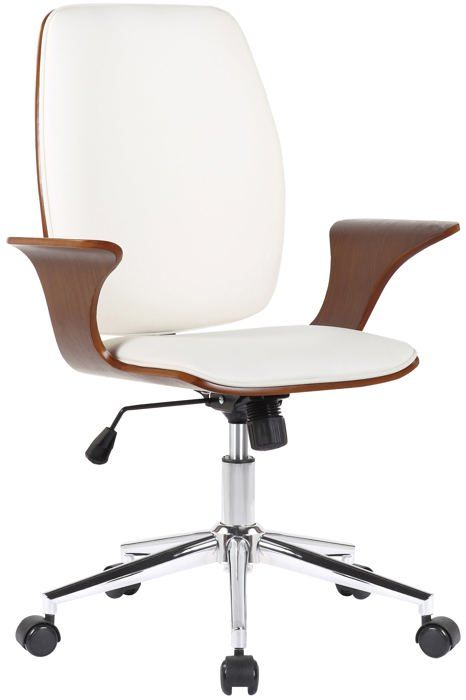 fauteuil de bureau classique et confortable dossier ergonomique hauteur reglable en synthetique blanc bois et metal