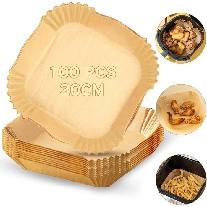 100 Feuilles Papier Cuisson Pour Air Fryer - 20x20 Cm, Sulfurisé, Compatible Friteuse Sans Huile