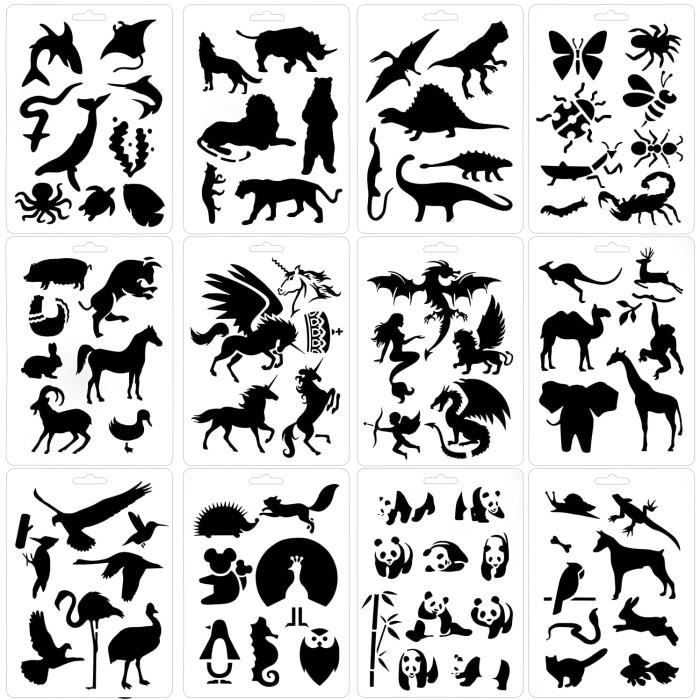 16 Pièces Plastique Modèle De Peinture Animaux Créatif, Dessin Pochoirs