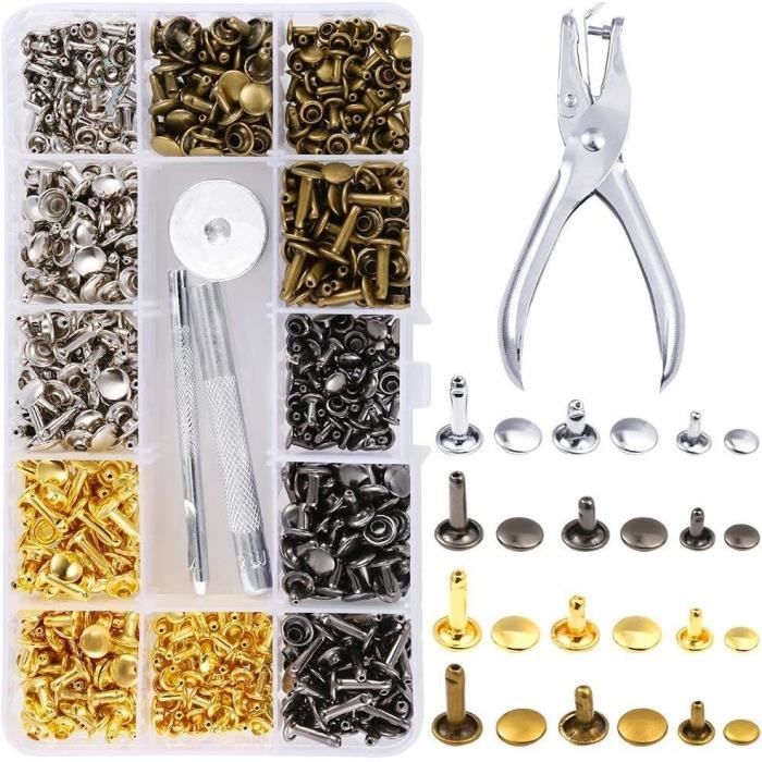 Lot De 50 Rivets En Cuir Double Casquette - 8mm Et 10mm, Métal Bronze - Pour Maroquinerie DIY