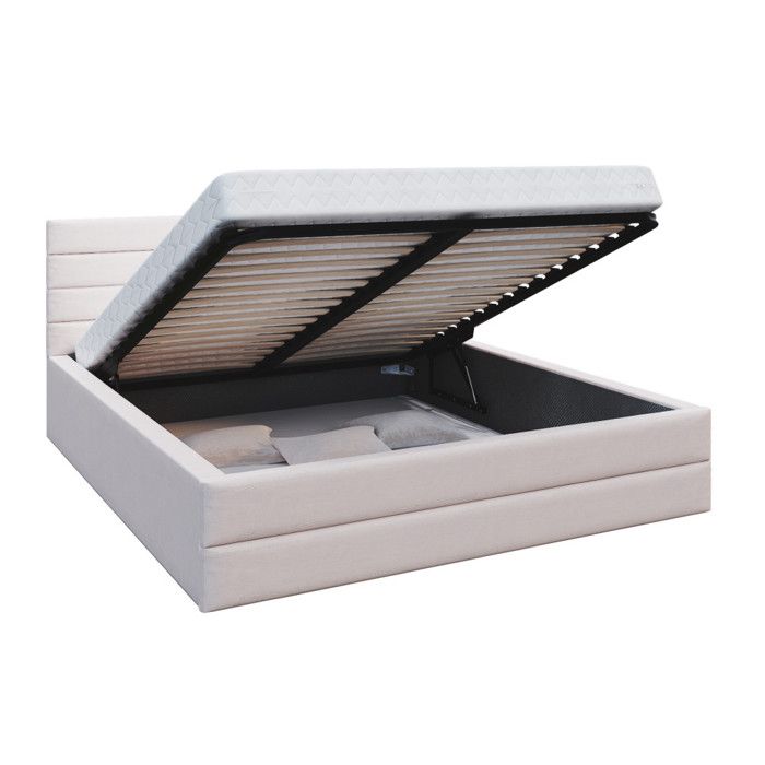 Lit coffre DALLAS 140 x 190 cm avec sommier à lattes relevable Beige